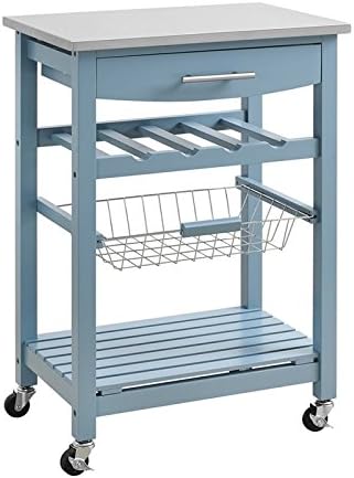 White Pine Wood Rolling Kitchen Island Microwave Cart with Storage L7190