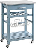 White Pine Wood Rolling Kitchen Island Microwave Cart with Storage L7190