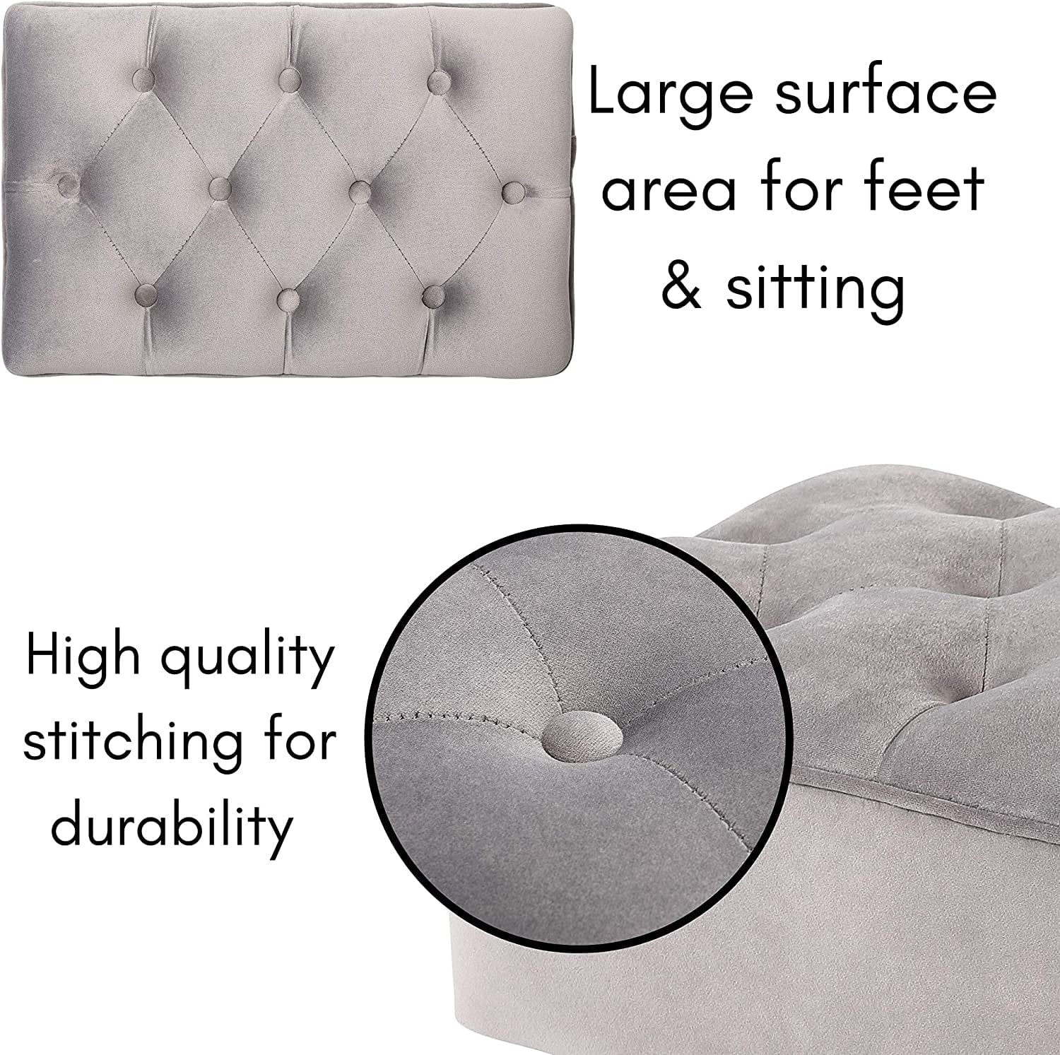 Grey Velvet Ottoman Foot Stool with Steel Legs S12622