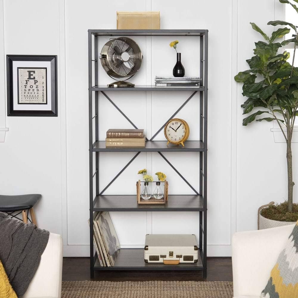 Rustic Metal and Wood Media Bookshelf S158938