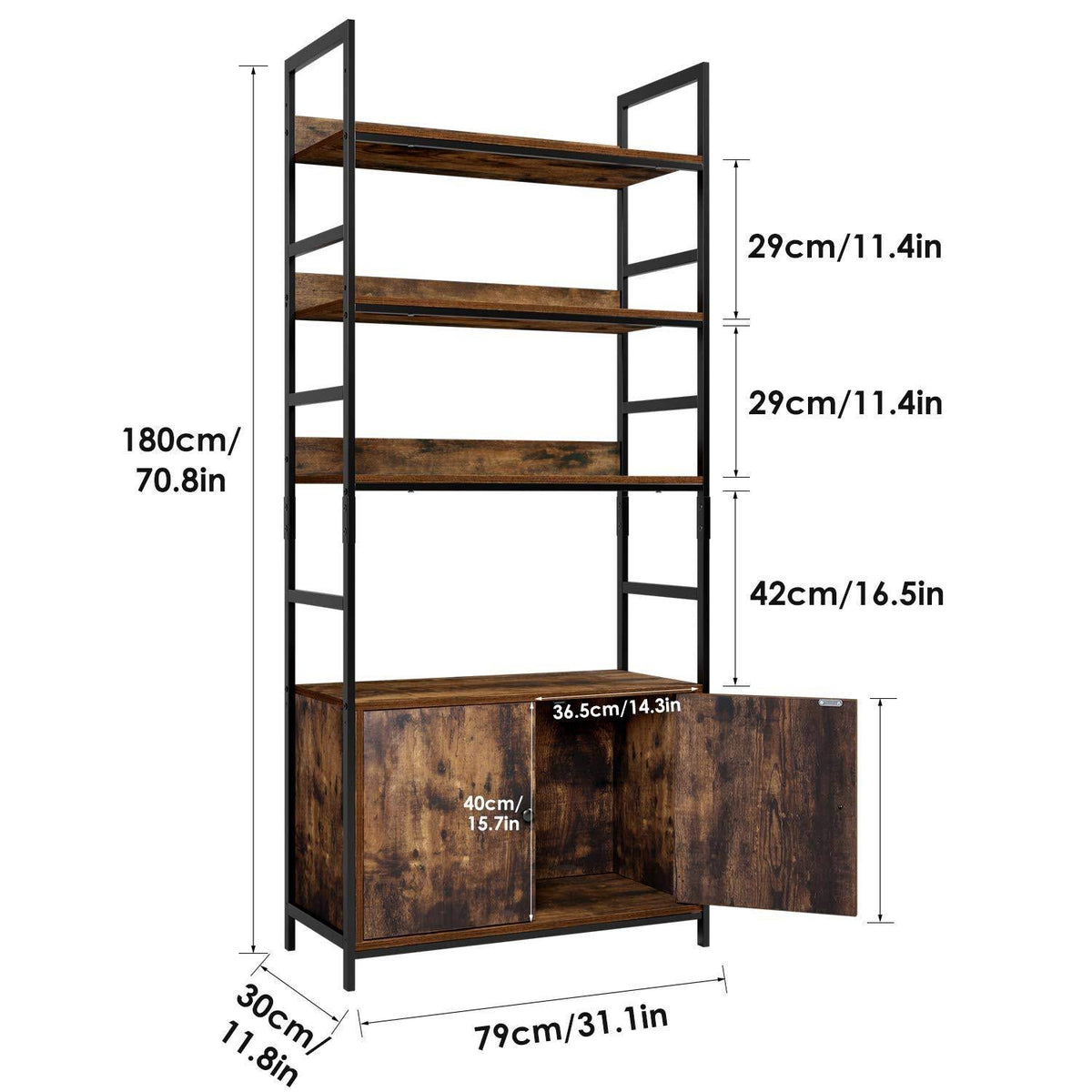 Industrial Bookcase with 2 Cabinets I53807