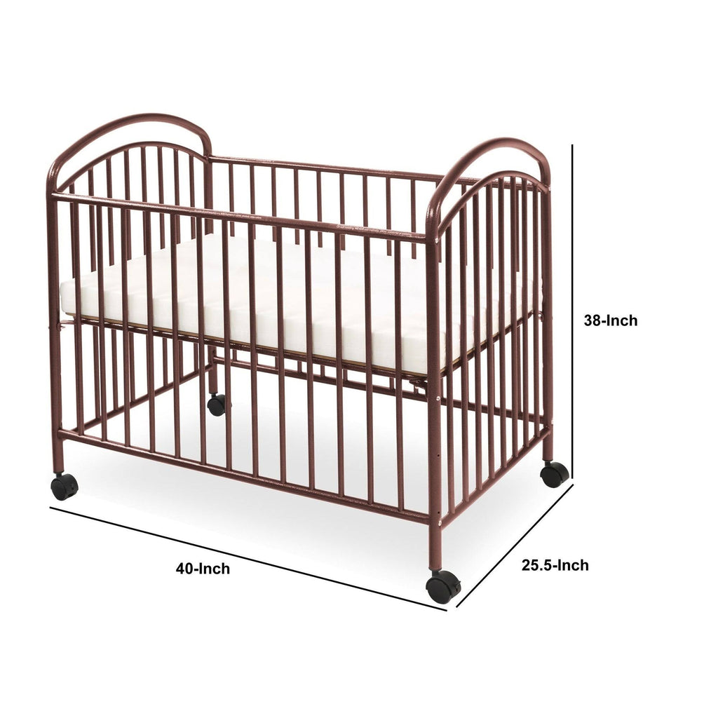 Dark Brown Grid Metal Crib with Adjustable Mattress Height R798163