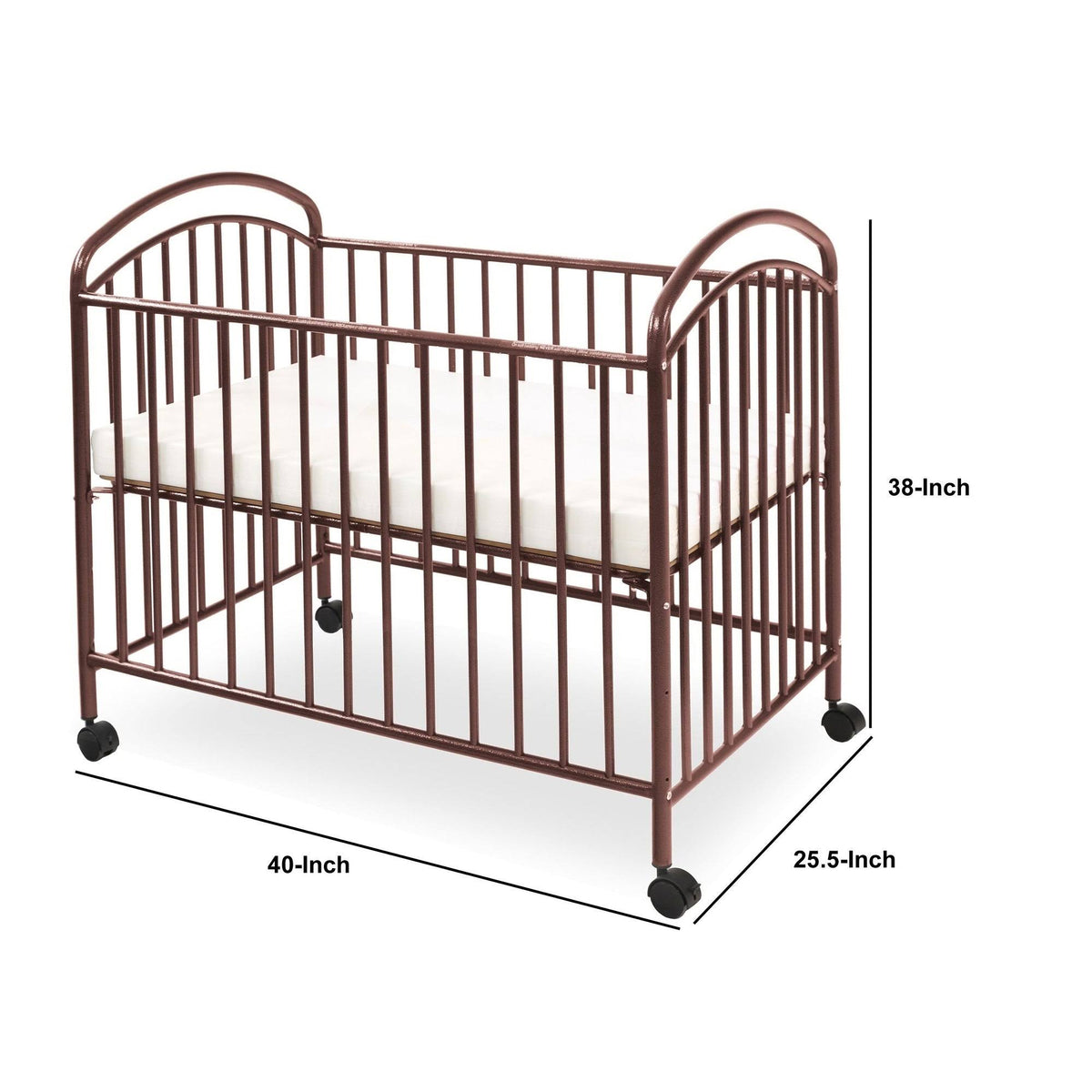 Dark Brown Grid Metal Crib with Adjustable Mattress Height R798163