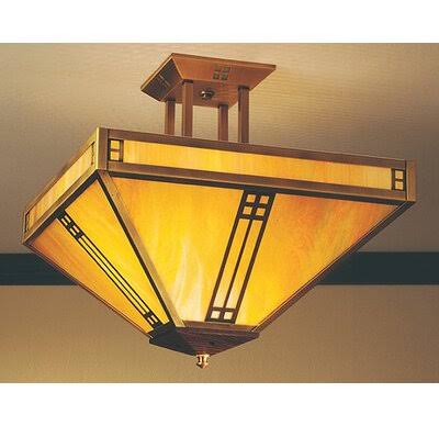 Semi Flush Mount, Pewter, Amber Mica P449