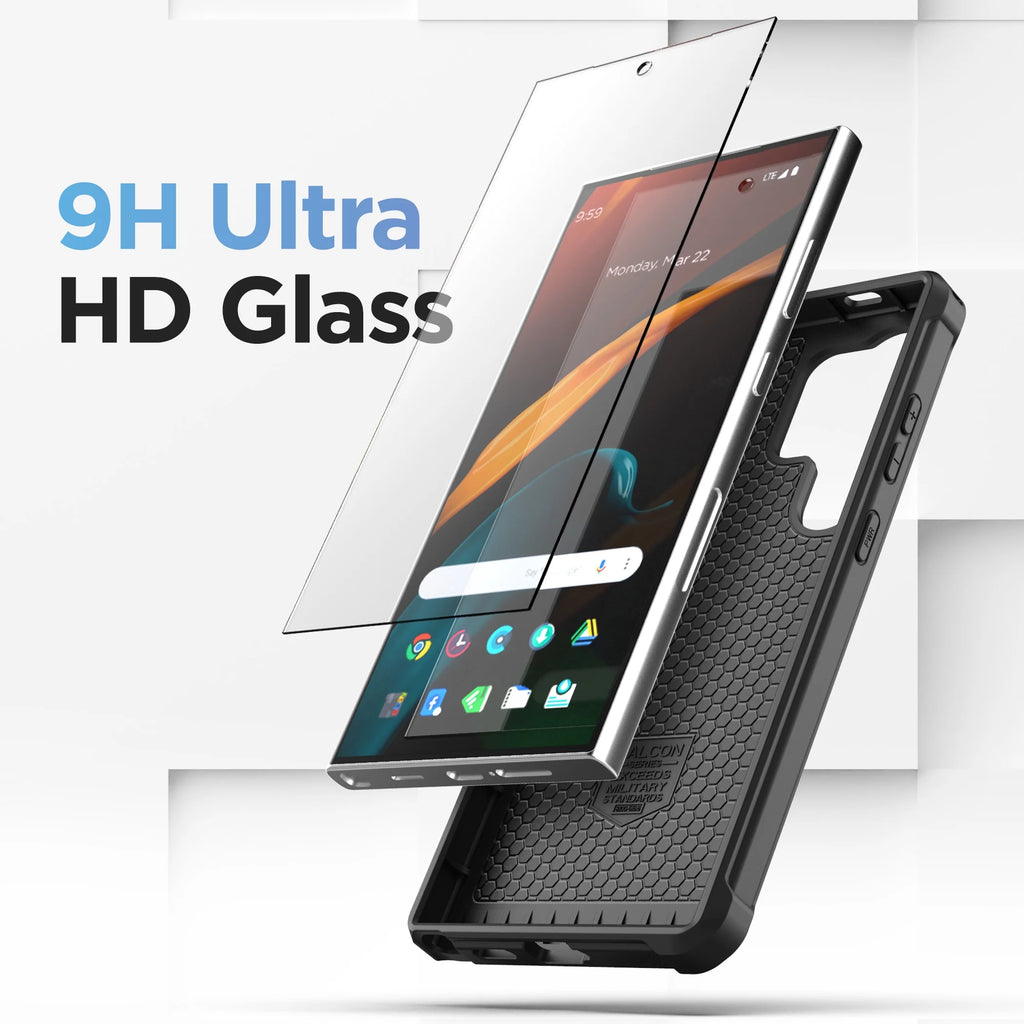 Falcon Belt Case with Holster Clip and Tempered Glass Screen Protector (Black) A634