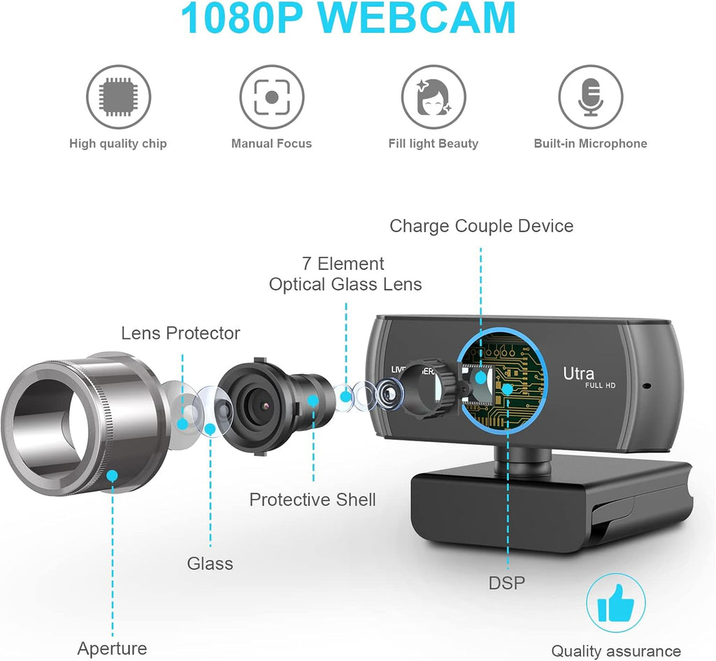1080P Webcam with Microphone, USB Camera, Manual Focus, 100-degree FOV, Pack of 2 I623762
