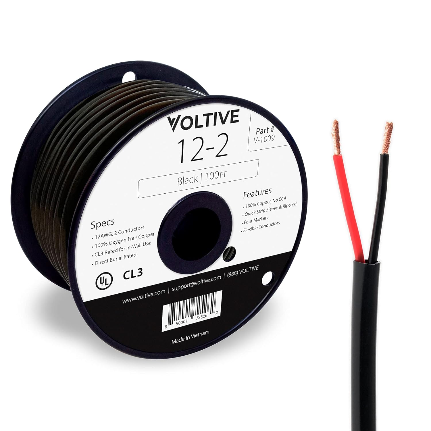 12 AWG 2 Conductor Oxygen-Free Copper Speaker Wire, 500 Foot, Black O9110