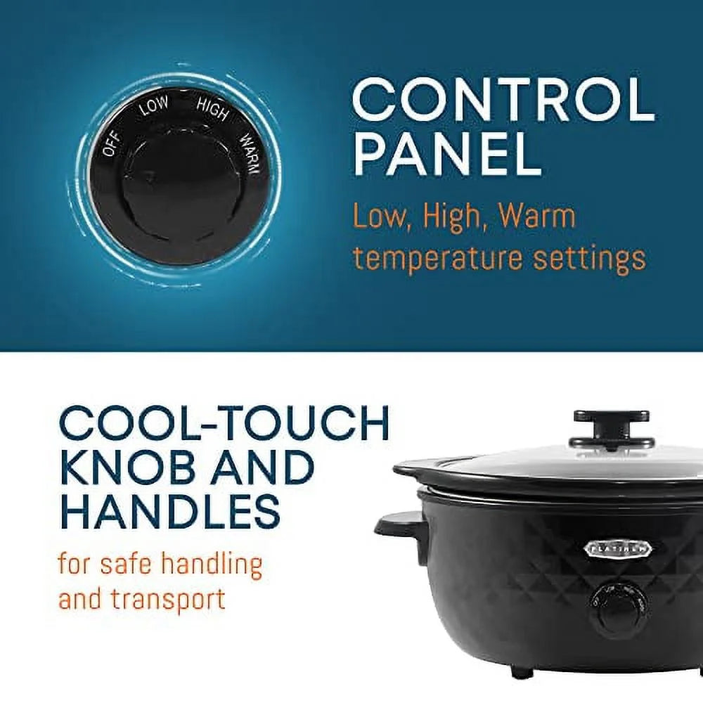 6 Quart Charcoal Black Slow Cooker with Stoneware Pot T2035