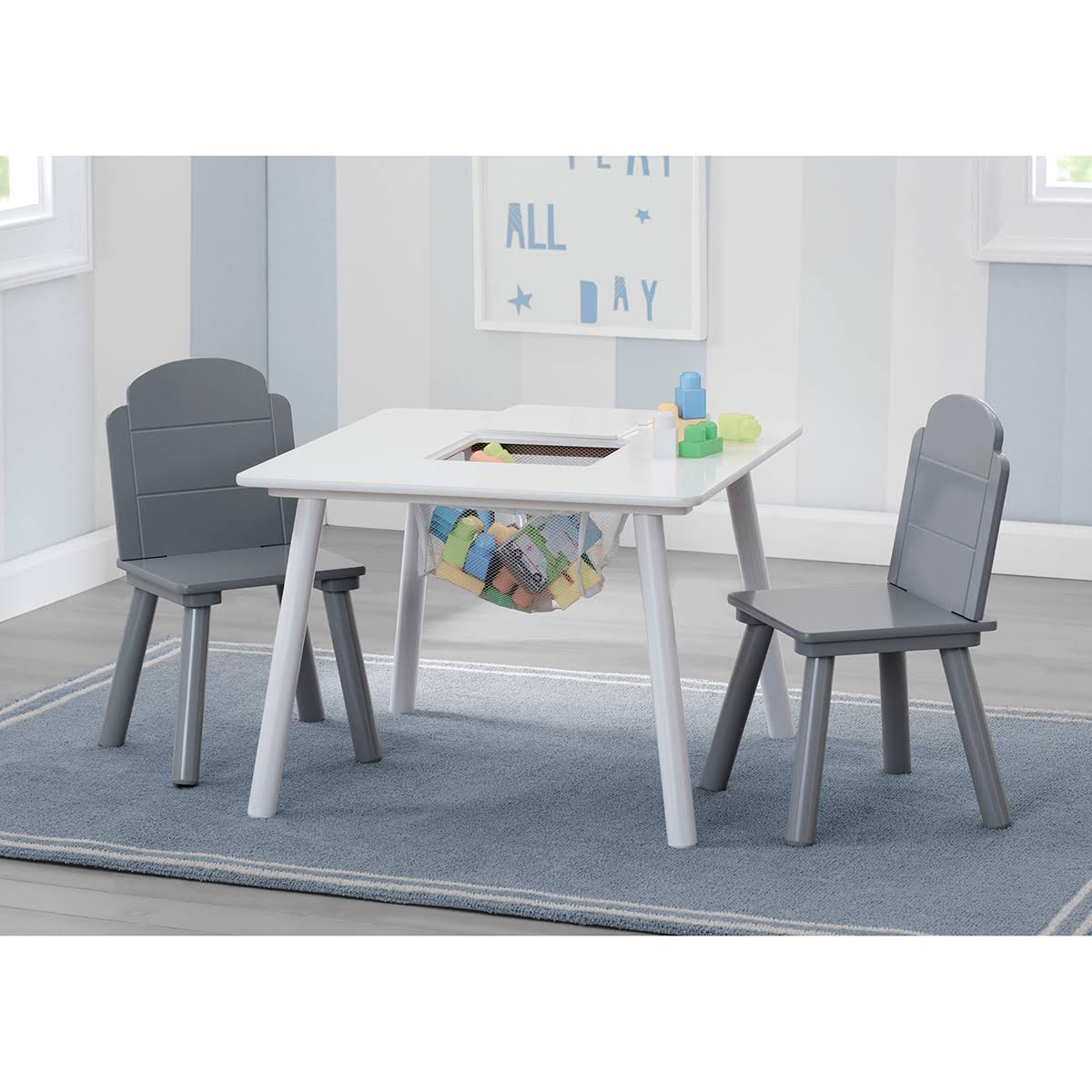 Grey Table and Chair Set with Storage F455