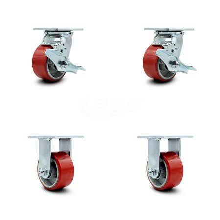 4x22 x 2x22 Polyurethane Wheel Caster Set Red on Silver K3710