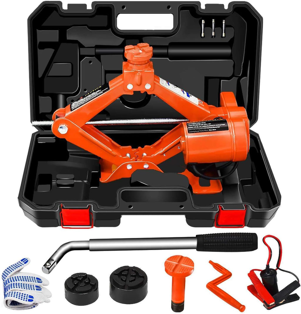 Orange 3 Ton 12V Electric Scissor Jack with Manual Wrench Z910882