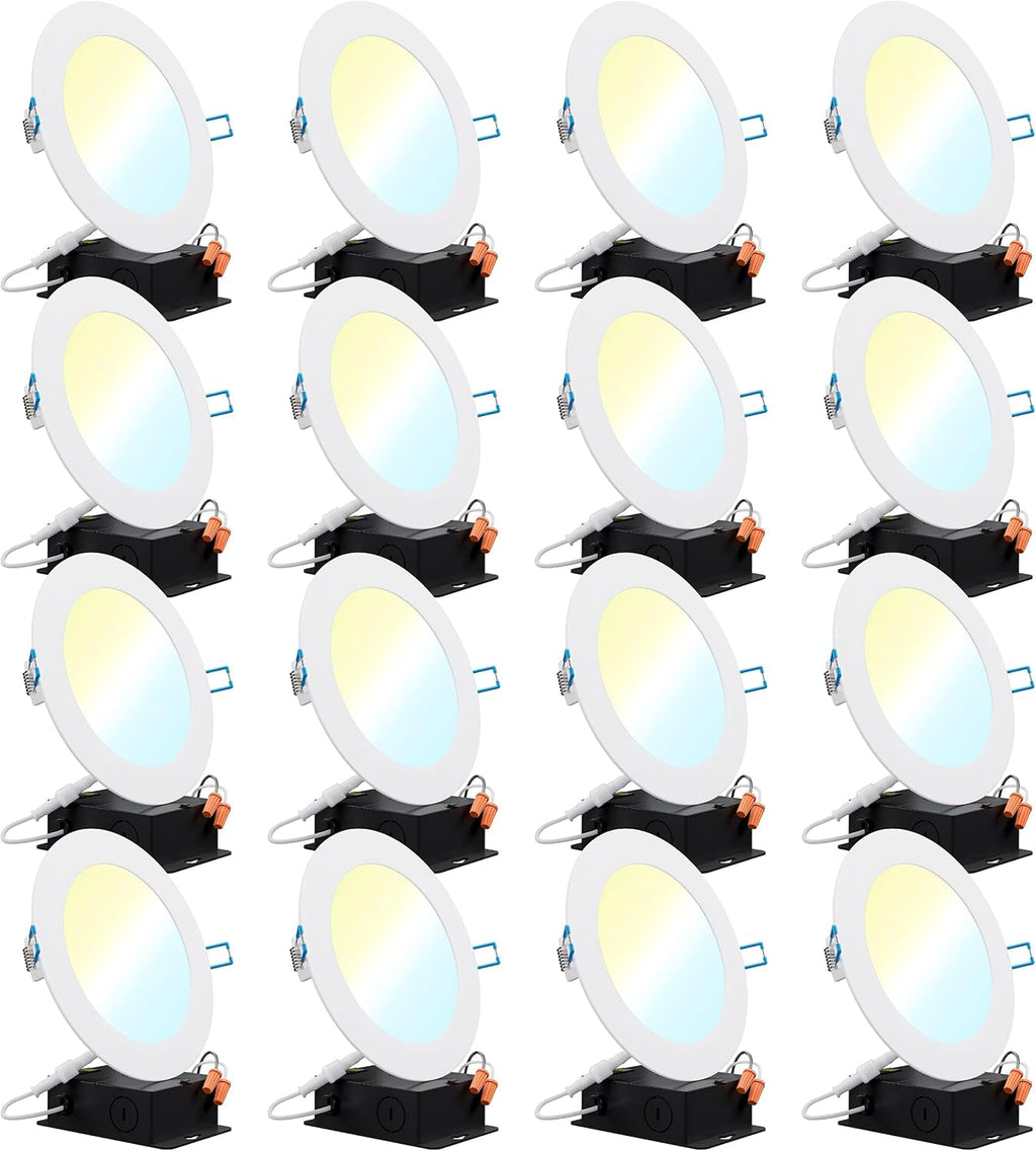 16 Pack 4 Inch Ultra Thin LED Recessed Ceiling Lights, 3000K Warm White, Dimmable 10W, 650 LM, Smooth Trim Damp Rated U268577