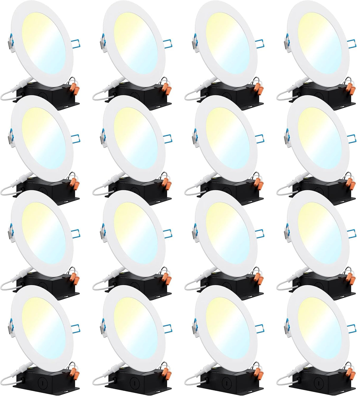 16 Pack 4 Inch Ultra Thin LED Recessed Ceiling Lights, 3000K Warm White, Dimmable 10W, 650 LM, Smooth Trim Damp Rated U268577