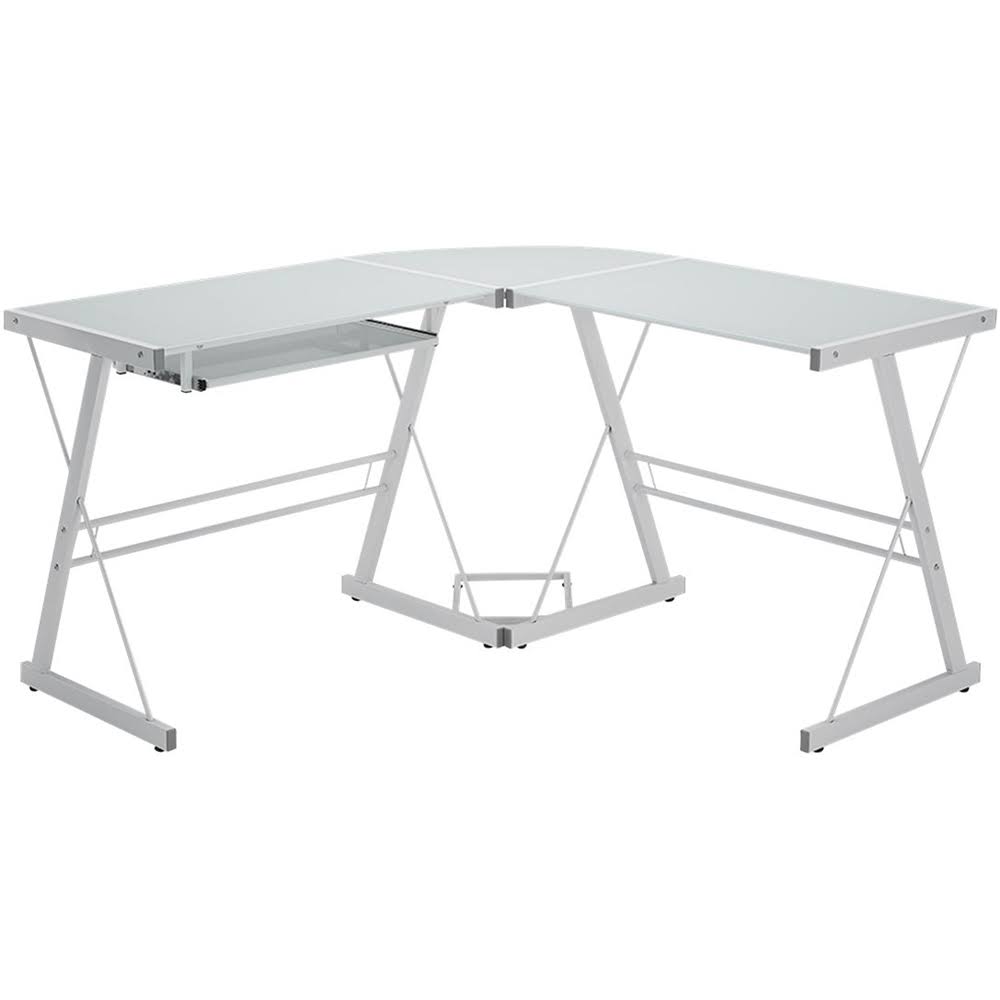 White L-Shaped Tempered Glass Computer Desk O1550