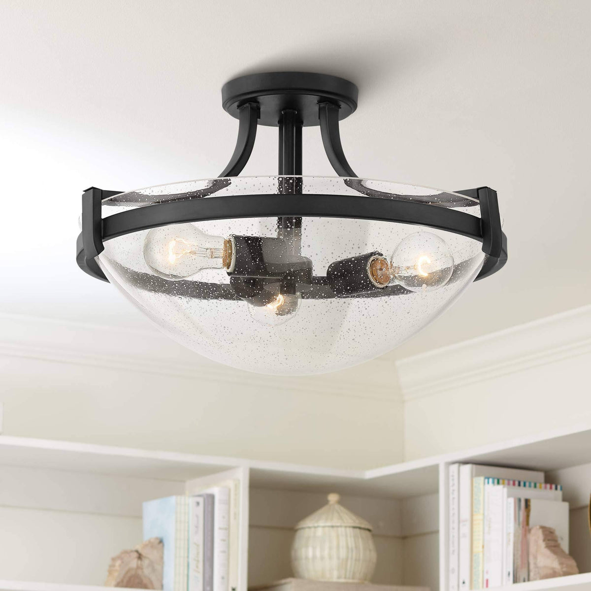 Black 3-Light Semi Flush Mount Ceiling Light J755