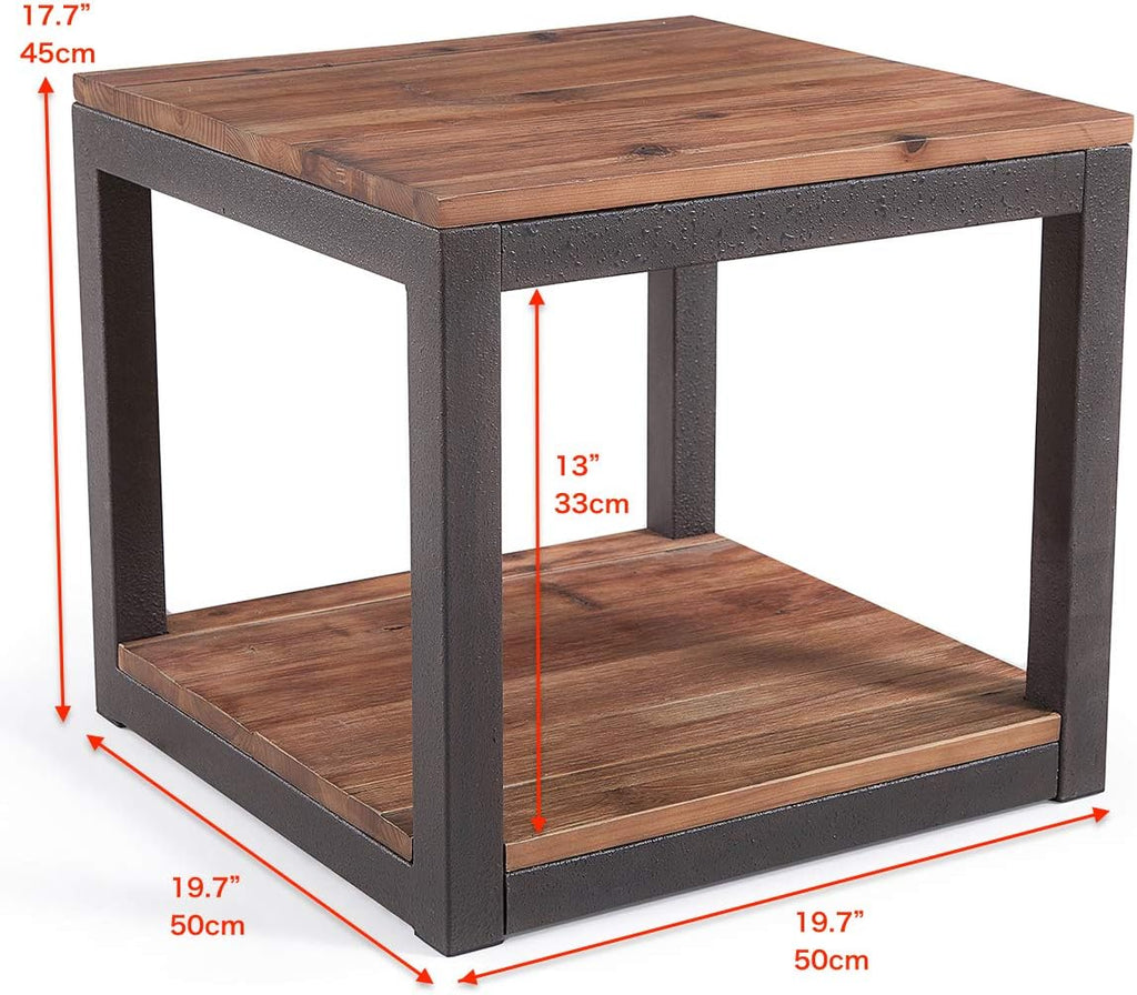 Vintage Industrial Side End Table with Storage Shelf, Reclaimed Wood, Rustic Brown Metal Frame K69637