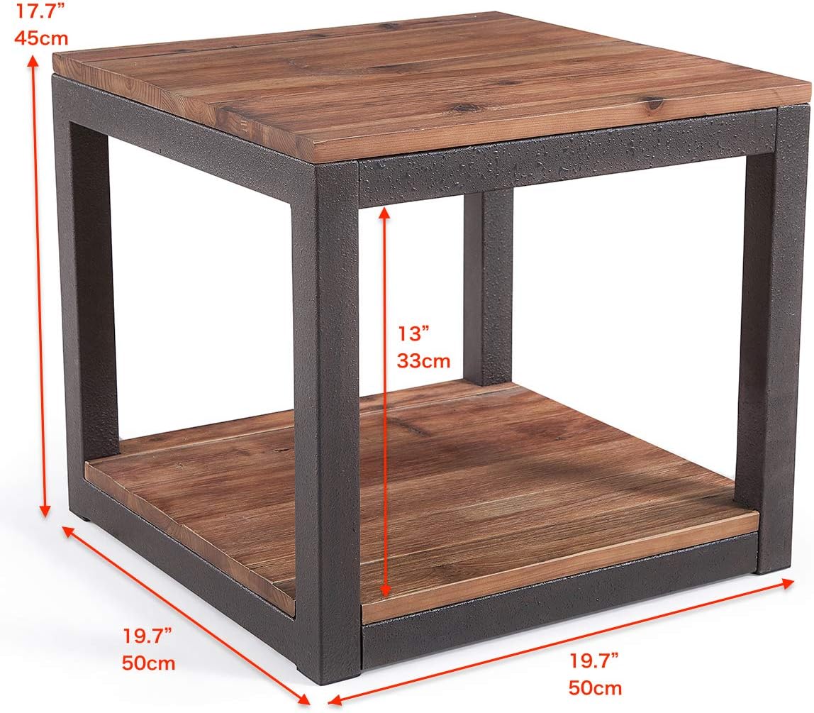 Vintage Industrial Side End Table with Storage Shelf, Reclaimed Wood, Rustic Brown Metal Frame K69637