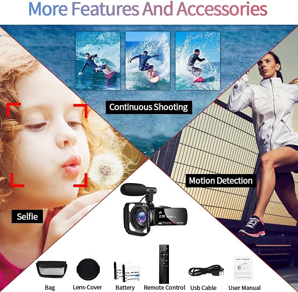 2.7K 30FPS 30MP IR Night Vision Camcorder with 2.4G Remote and Microphone O2620