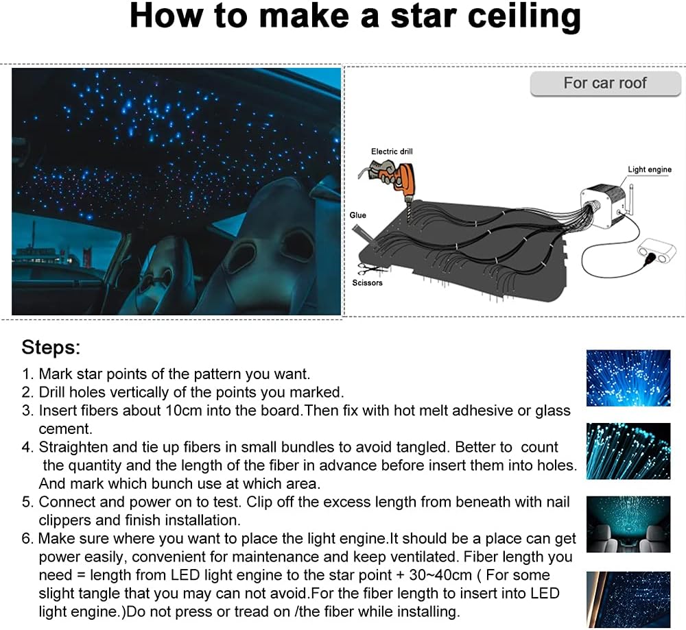 Bluetooth Fiber Optic Star Ceiling Light Kit Mixed 375pcs 9.8ft Strands H6122
