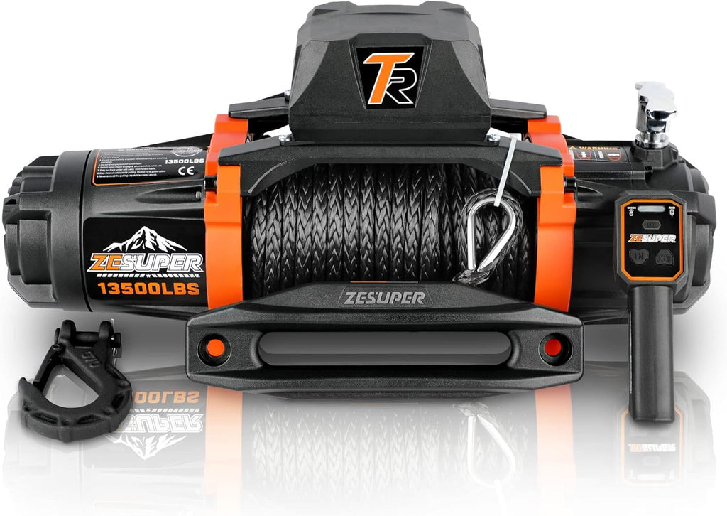 12V 13500 lb Load Capacity Electric Winch with Synthetic Rope and Wireless Remote R98916