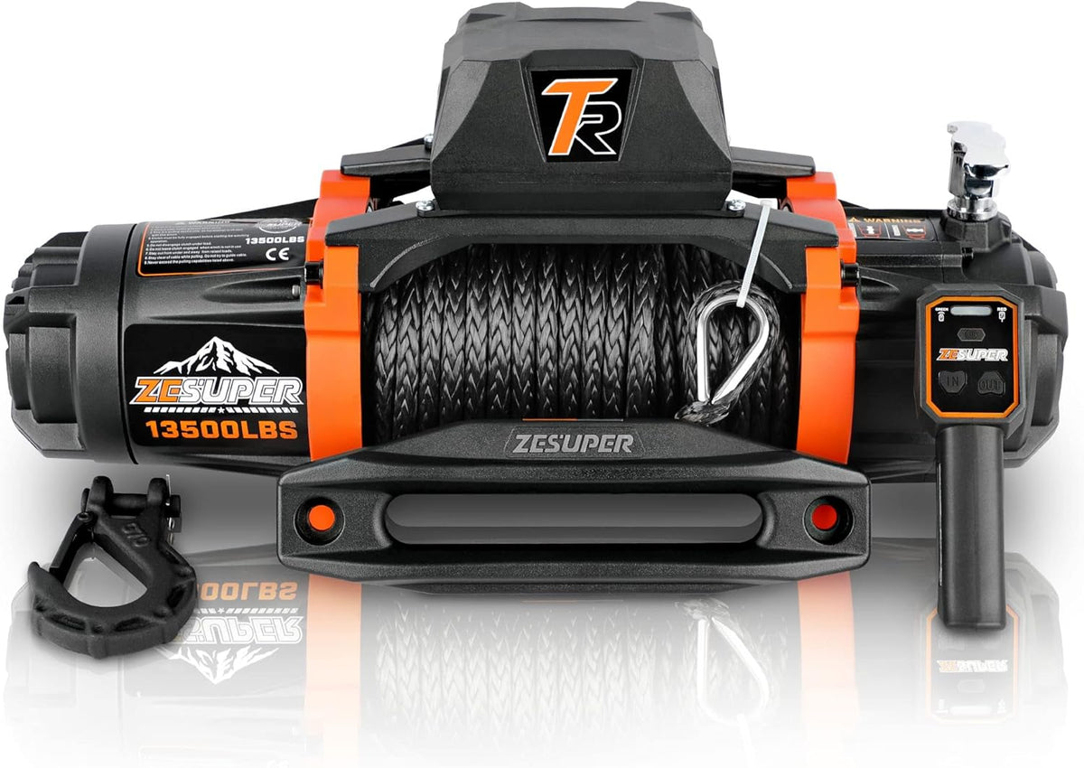 12V 13500 lb Load Capacity Electric Winch with Synthetic Rope and Wireless Remote R98916