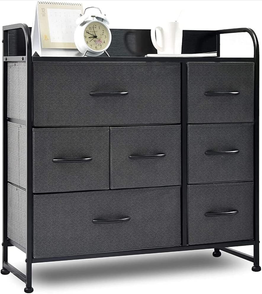 Black 7 Drawer Fabric Dresser with Wood Top P718014