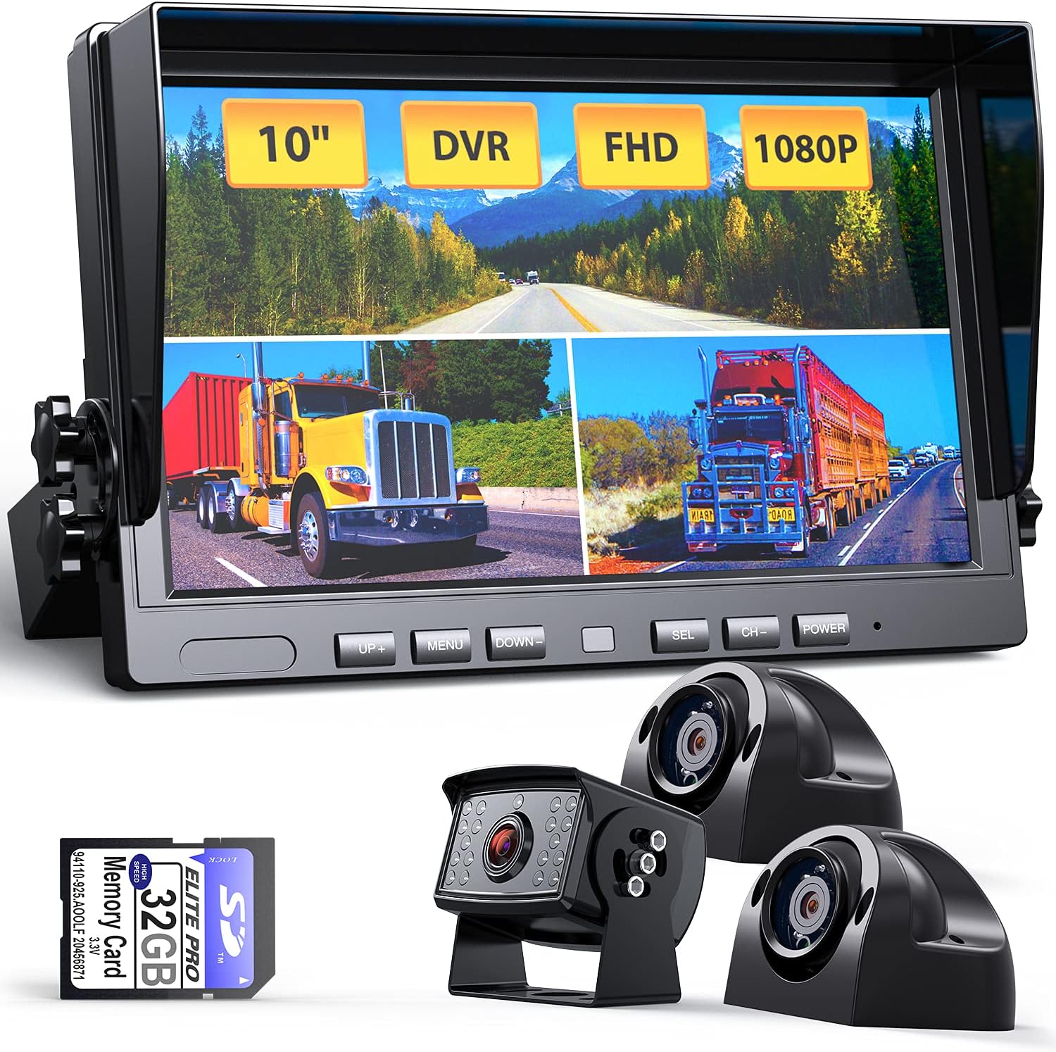 10" Wired 1080P Backup Camera Monitor System Kit with DVR Recording Function A165