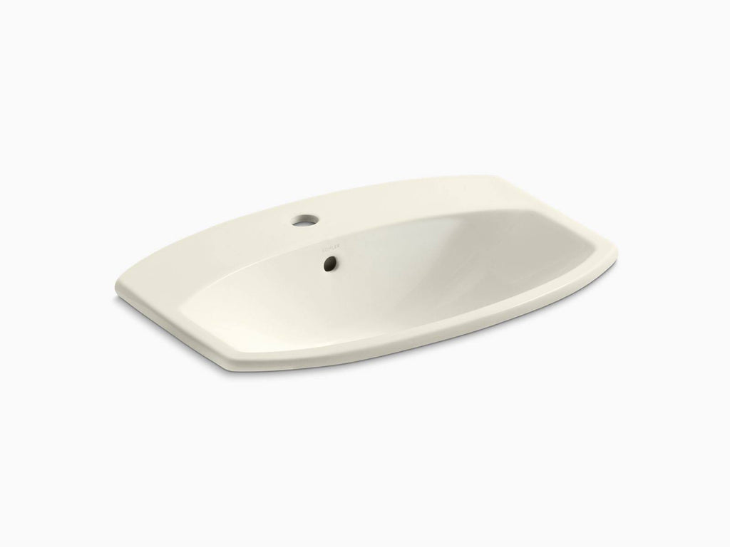 Biscuit Drop-In Bathroom Sink with Single Faucet Hole D8493