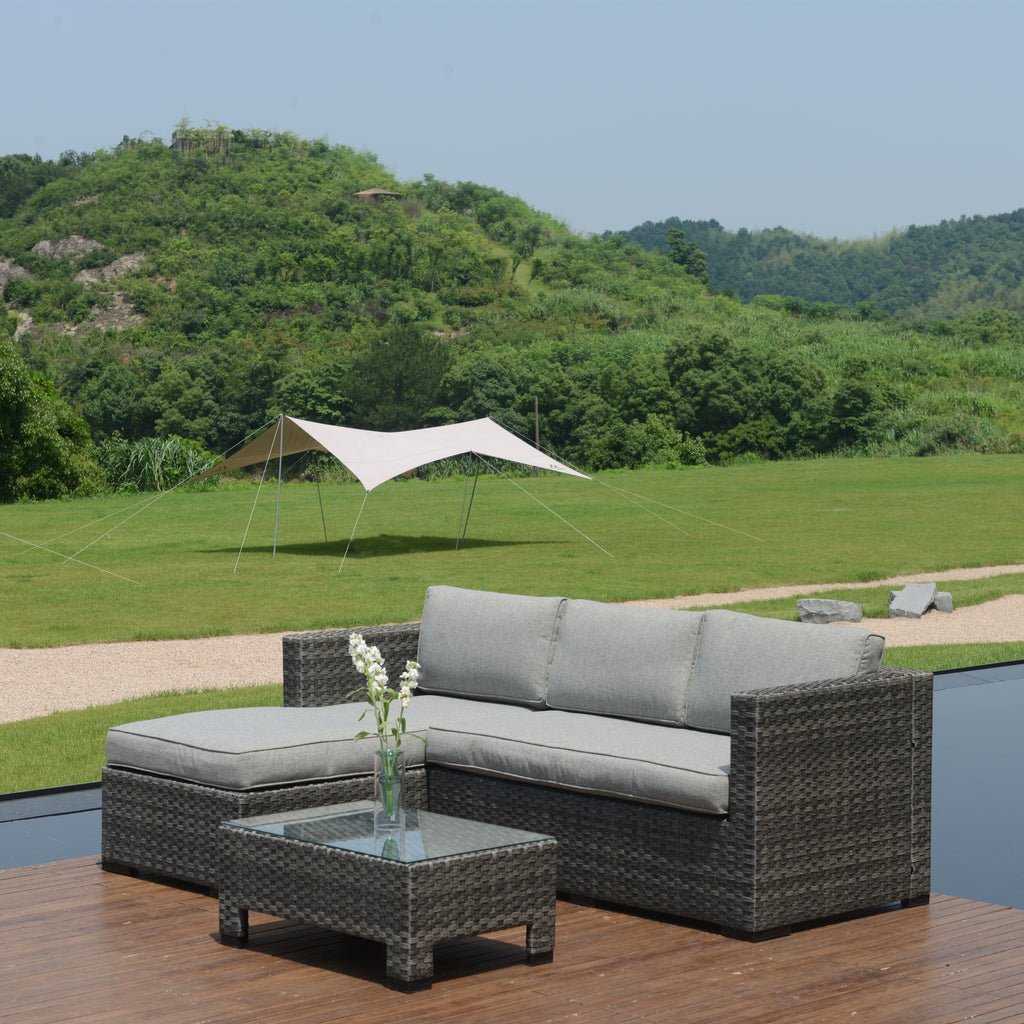3 Pcs L-Shaped Outdoor Wicker Convertible Sectional Set with Tea Table Z25682