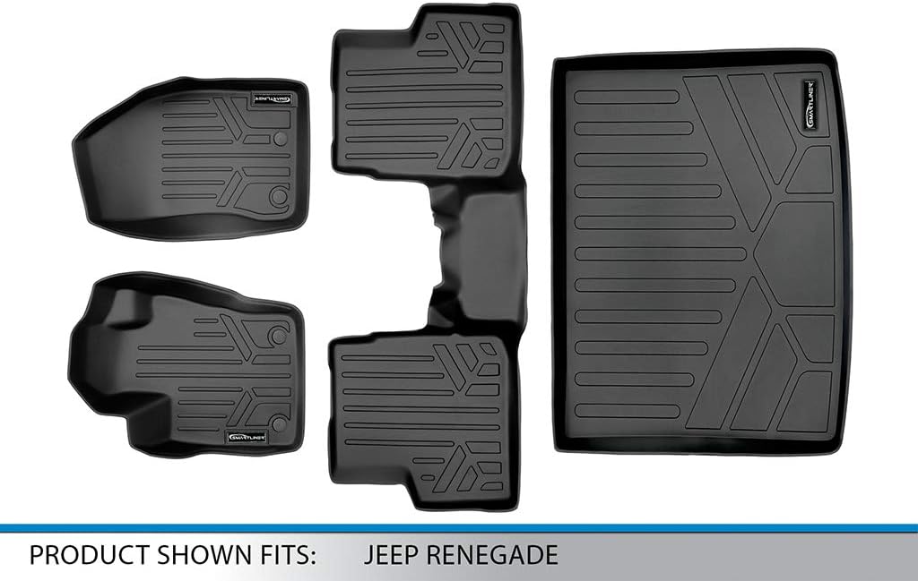 Black 2 Row & Cargo Floor Mat Liner Set for Jeep Renegade O8879
