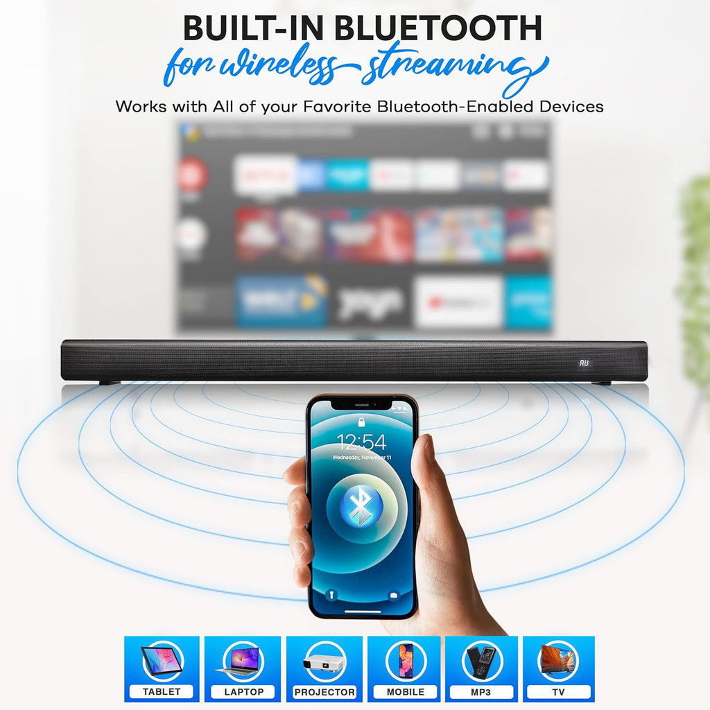 TV Speaker Soundbar with Bluetooth, Wall Mountable, 32 with Remote Control H910425