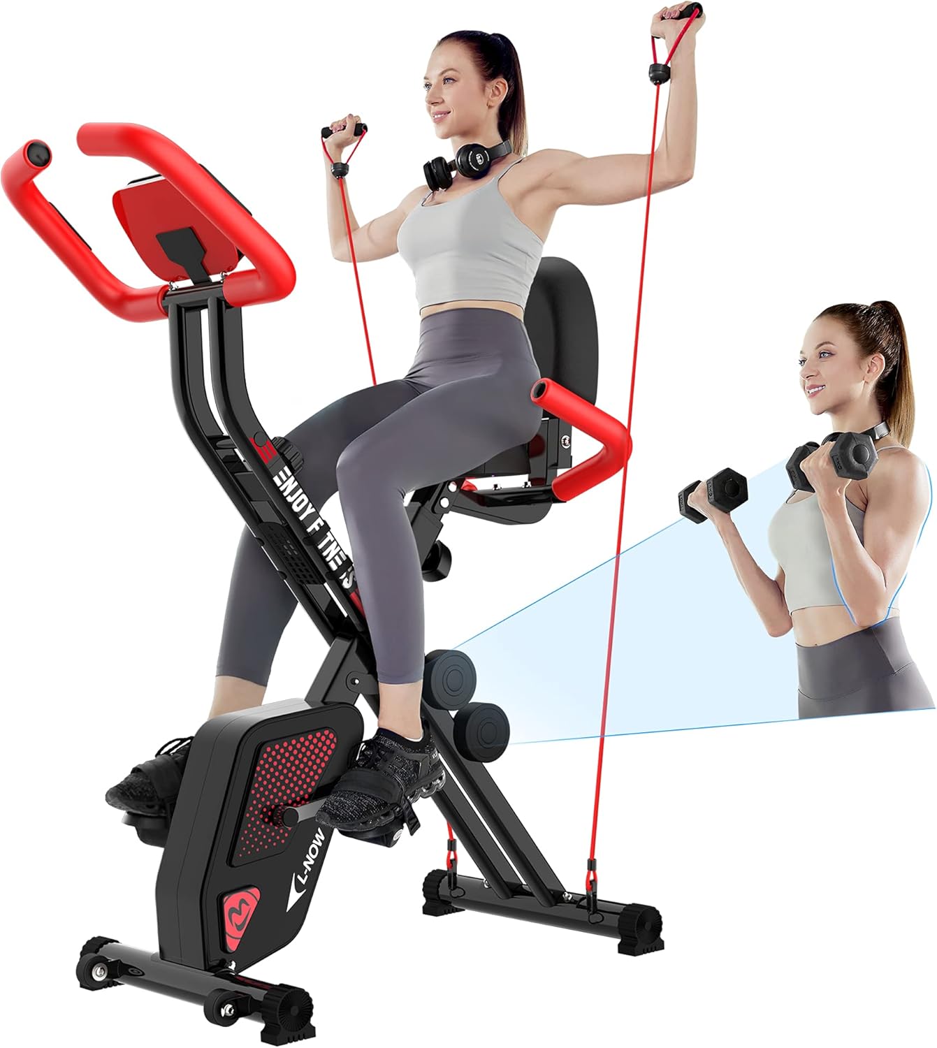 Foldable Exercise Bike with Arm Resistance Bands, Pulse Sensor, LCD Monitor, Dumbbells K37120