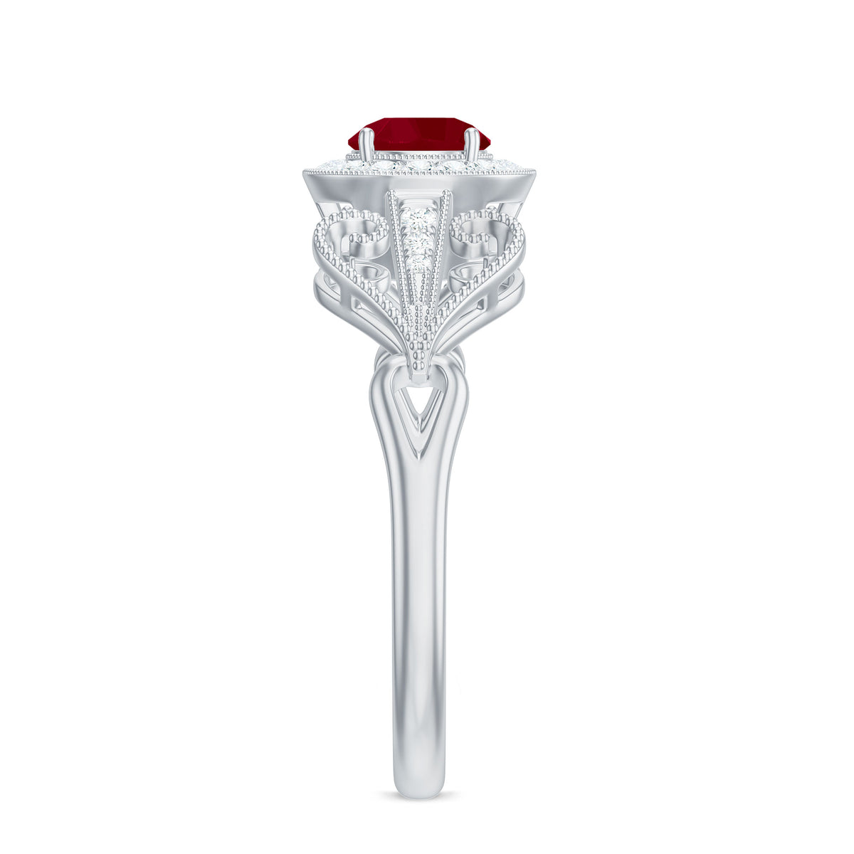 Ruby and Diamond Engagement Ring, 925 Sterling Silver I130843