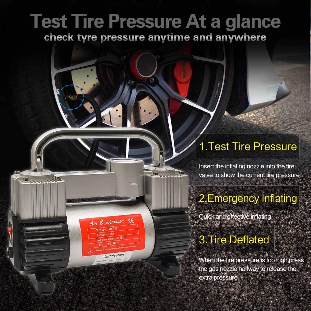 Portable Dual Cylinder 12V DC Air Compressor with 11.5ft Air Hose and Tire Repair Kit, Pack of 2 Q71722