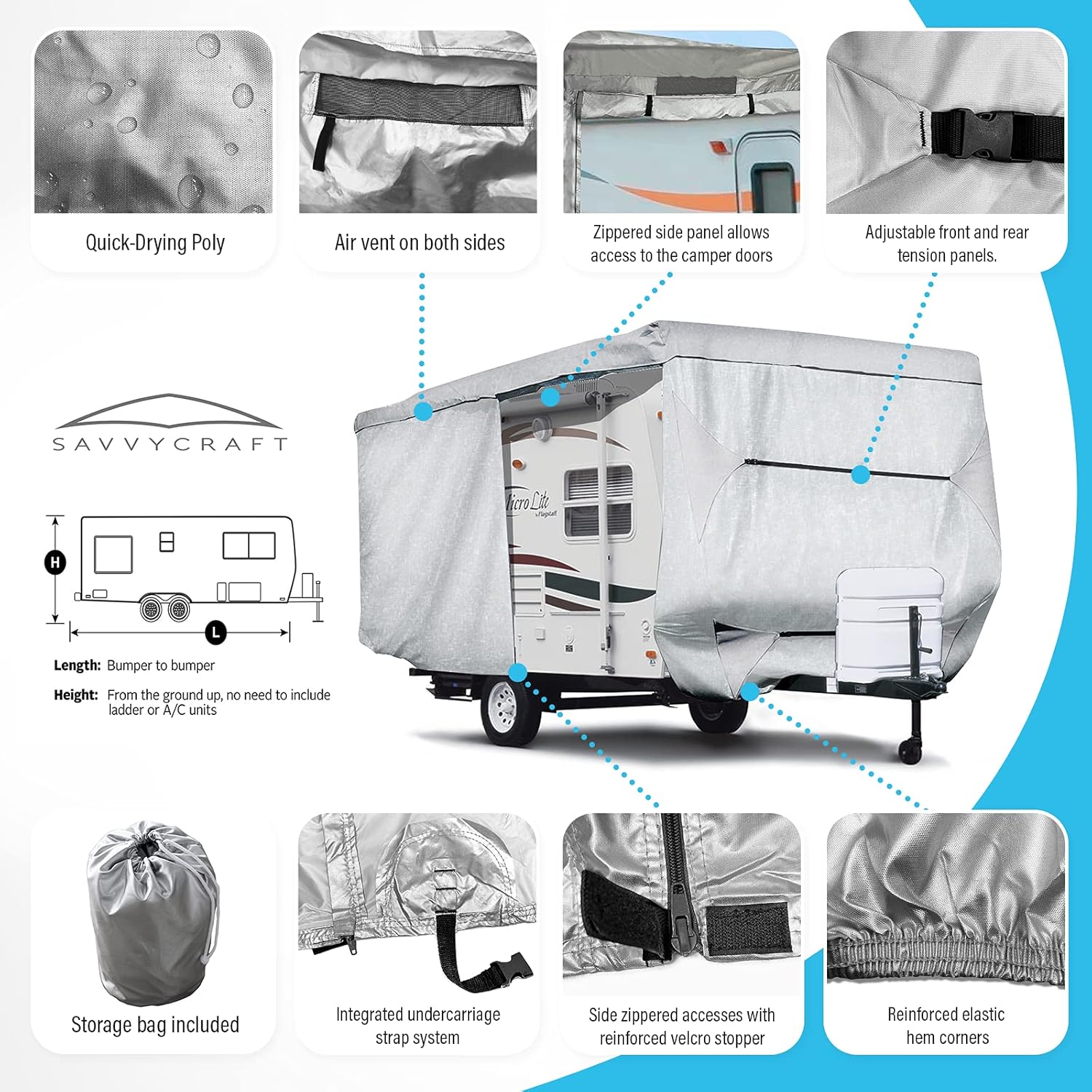 11'-14'L Travel Trailer RV Cover with Access Panels A64855