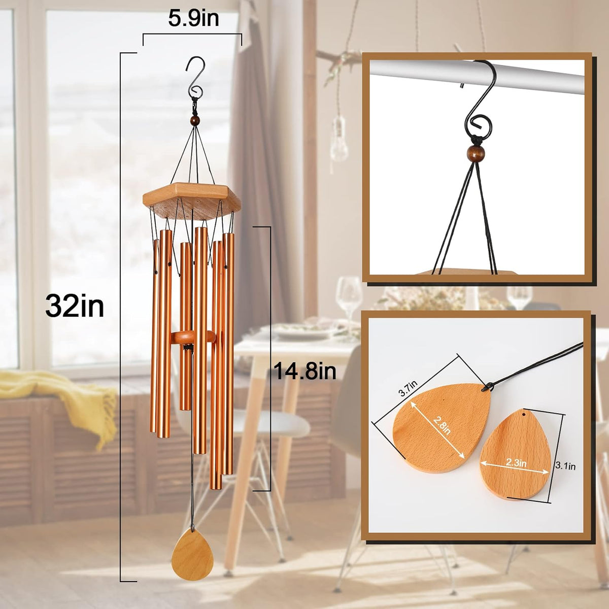 36” Aluminum Retro Resin Wind Chimes N3681