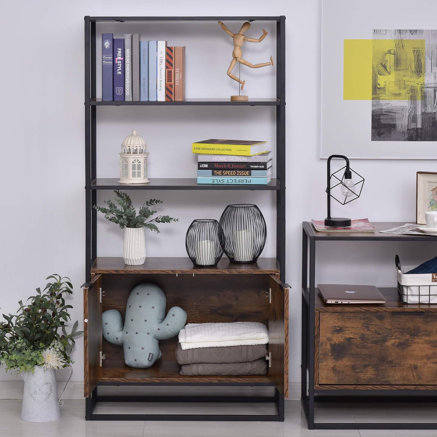 Brown Storage Cabinet with 3 Open Shelves R50220