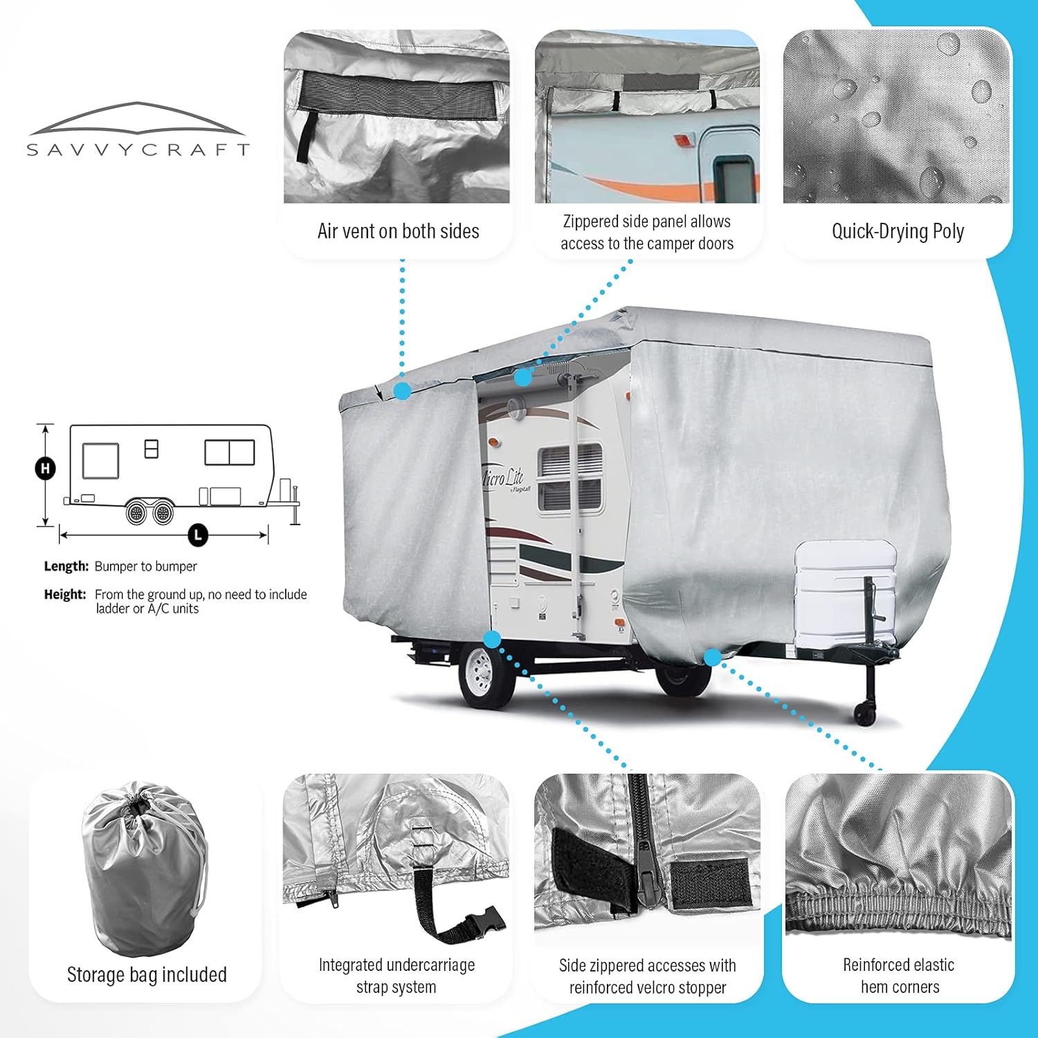 11'-14'L Travel Trailer RV Cover with Access Panels A64855