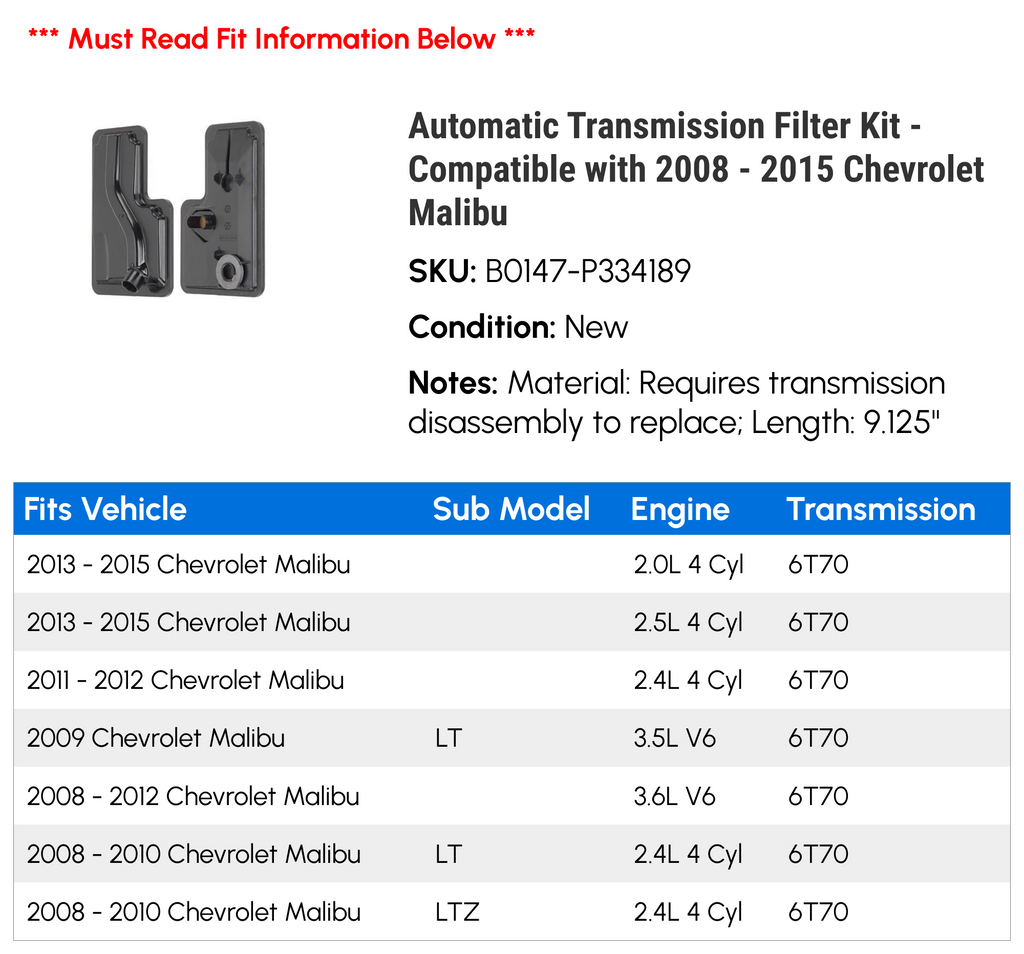 Automatic Transmission Filter Kit C81564