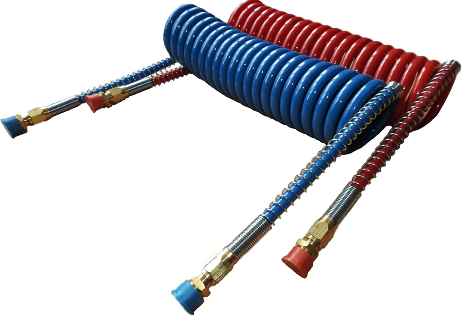 COILED AIR SET LINE ASSEMBLY RED & BLUE TRUCK TRAILER BRAKE COIL SET, 15' LENGTH; 2 X 12" LEADS Pack of 2 V82135
