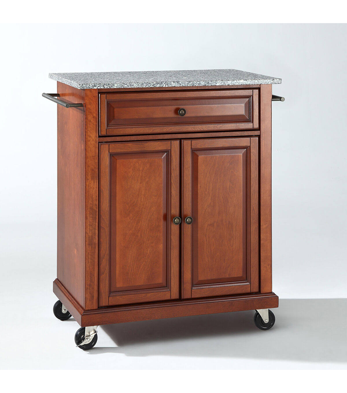 Solid Black Granite Top Portable Kitchen Cart G787269