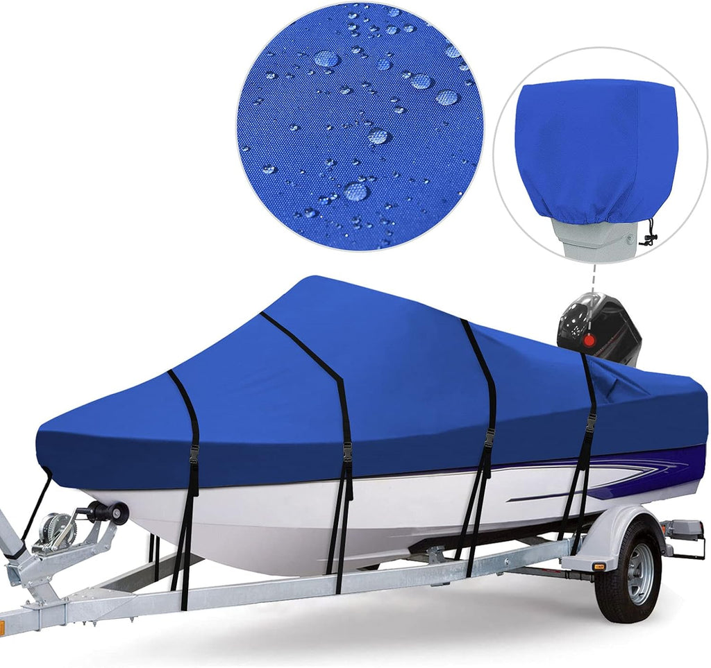 Gray Waterproof 800D Polyester Full Size Boat Cover with Motor Cover E379