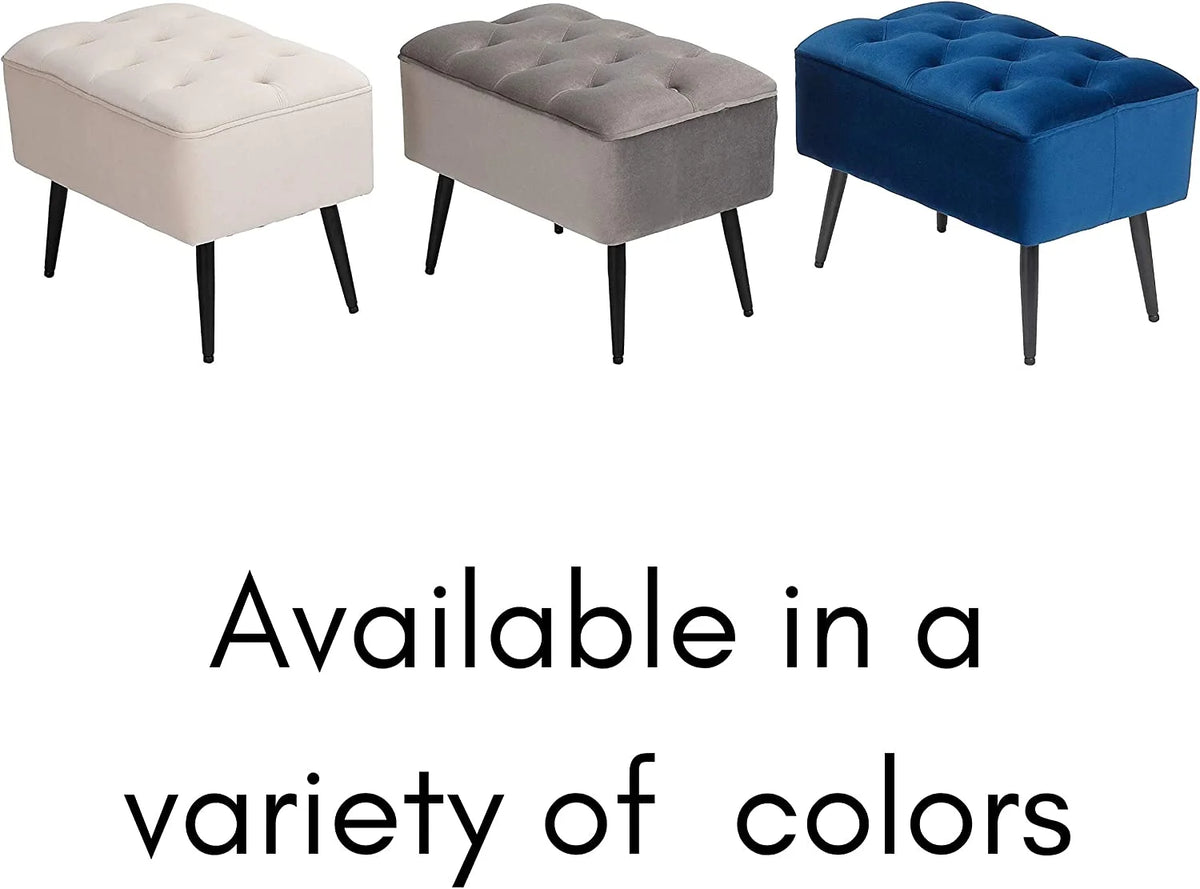 Grey Velvet Ottoman Foot Stool with Steel Legs S12622
