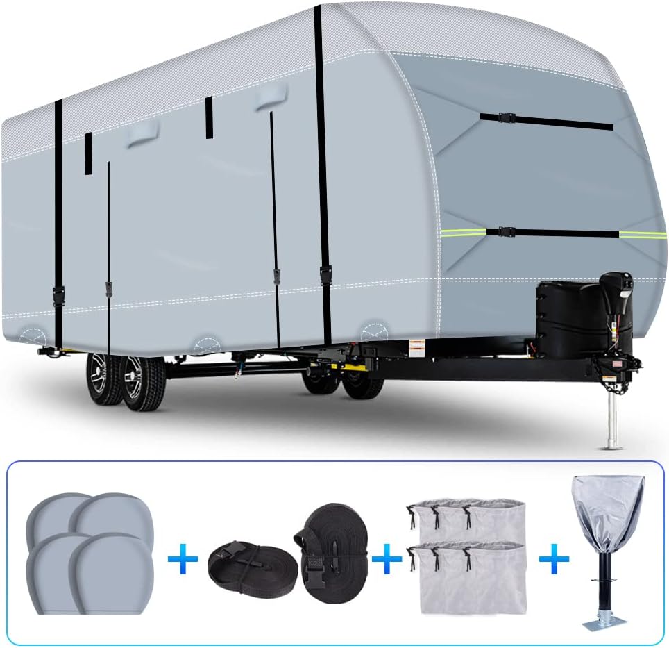 600D Ripstop RV Cover with 4 Tire Covers & Tongue Jack Cover & 6 Gutter Cover C20499