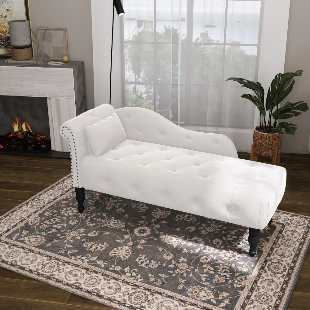 Modern Tufted Chaise Lounge Chair with Solid Wood Legs E86324