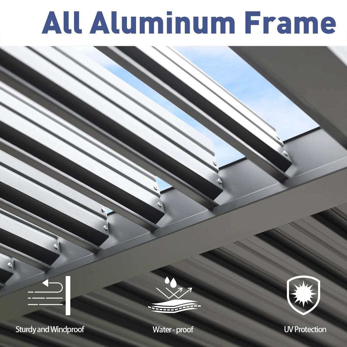 13 x 10 ft. Outdoor Aluminum Louvered Pergola Waterproof Gazebo with 2 Adjustable Rainproof Panels - Dark Gray I367