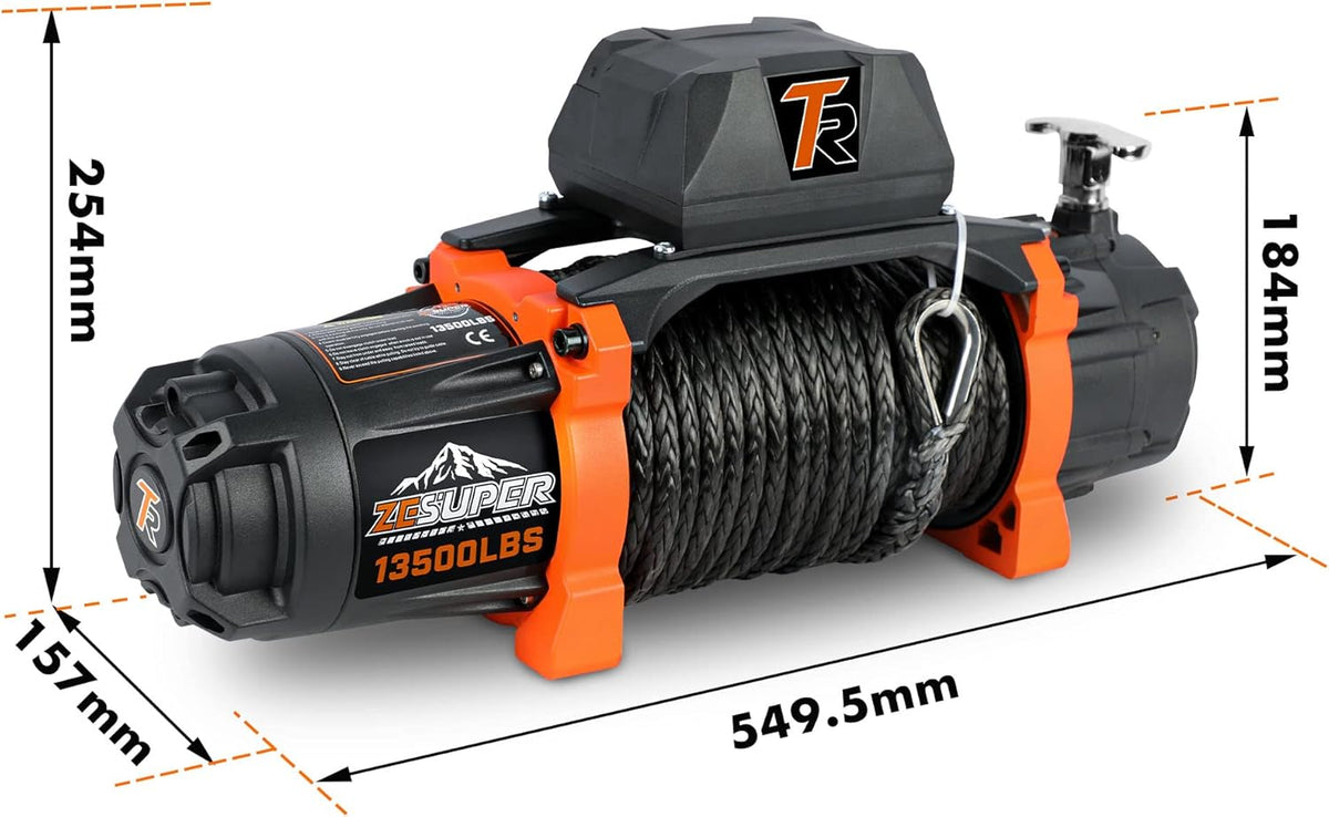 12V 13500 lb Load Capacity Electric Winch with Synthetic Rope and Wireless Remote R98916