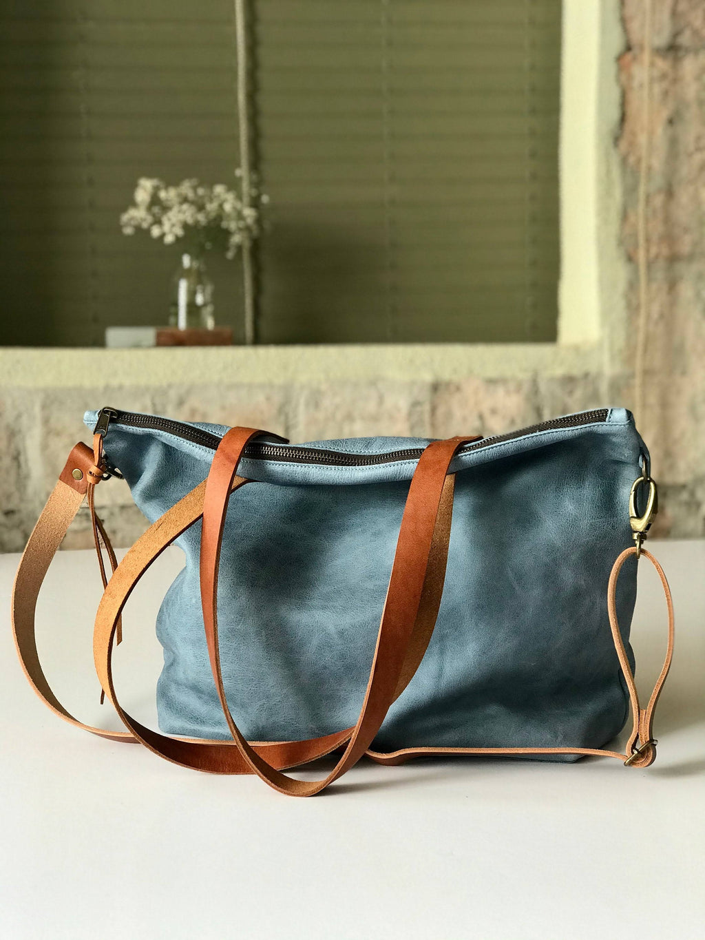 Large Blue Leather Bag V607