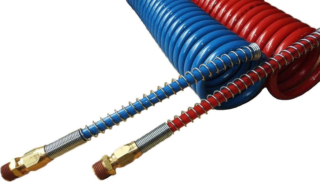 COILED AIR SET LINE ASSEMBLY RED & BLUE TRUCK TRAILER BRAKE COIL SET, 15' LENGTH; 2 X 12" LEADS Pack of 2 V82135