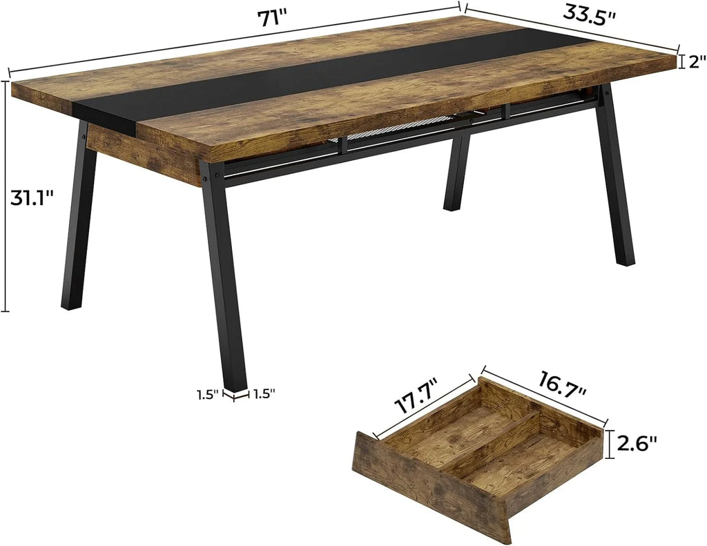 Brown 71-inch Rectangular Metal Frame Dining Table C5369